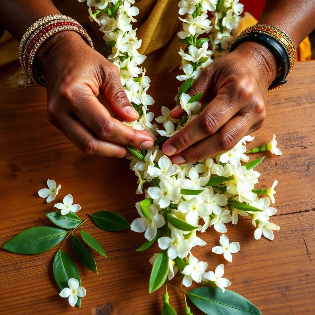 Artisan crafting jasmine maalai